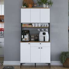 Arlivo Wooden Coffee Station Cabinets with 6 Doors in White and Walnut - UK