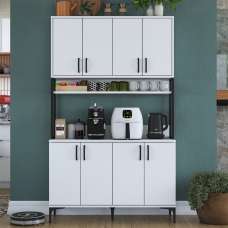 Arlivo Wooden Coffee Station Cabinets with 8 Doors 1 Shelf in White - UK