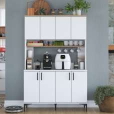 Arlivo Wooden Coffee Station Cabinets with 8 Doors in White and Walnut - UK