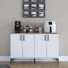 Arlivo Wooden Coffee Station Cabinets with 4 Doors in White and Walnut - UK