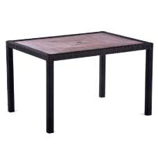 Arlo Teak Polyresin Rectangular Dining Table With Black Weave - UK