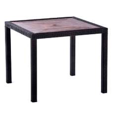 Arlo Teak Polyresin Square Dining Table With Black Brown Weave - UK