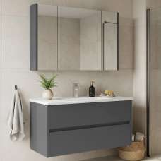 Arno Wooden Bathroom Furniture Set with 3 Doors 2 Drawers in Grey - UK