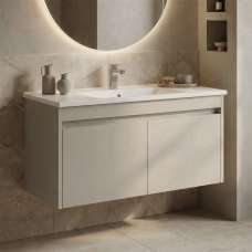 Arno Wooden Wall Mounted Vanity Unit with 2 Doors in Cashmere - UK