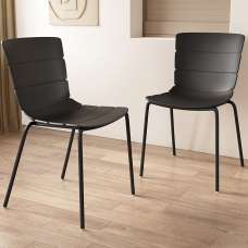 Arta Plastic Dining Chairs In Pair - Black - UK