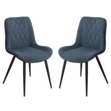 Arta Diamond Stitch Blue Fabric Dining Chairs In Pair - UK