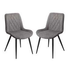 Arta Diamond Stitch Dark Grey Fabric Dining Chairs In Pair - UK