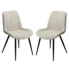 Arta Diamond Stitch Light Grey Fabric Dining Chairs In Pair - UK