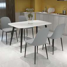 Arta White Wooden Dining Table 4 Curve Plastic Grey Chairs - UK