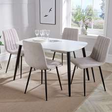 Arta White Wooden Dining Table 4 Natural Straight Chairs - UK