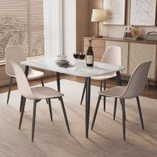 Arta Gloss White Rectangular Sintered Stone Dining Table with 4 Calico Plastic Chairs - UK
