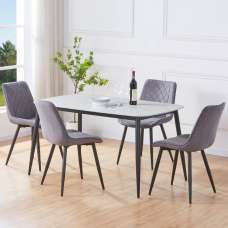 Arta Gloss White Rectangular Sintered Stone Dining Table with 4 Grey Diamond Stitch Fabric Chairs - UK
