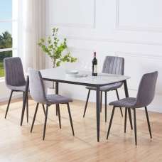 Arta Gloss White Rectangular Sintered Stone Dining Table with 4 Grey Straight Stitch Fabric Chairs - UK