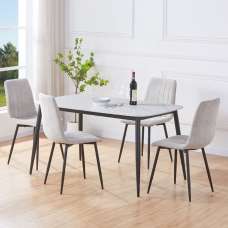 Arta Gloss White Rectangular Sintered Stone Dining Table with 4 Light Grey Straight Stitch Fabric Chairs - UK