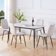 Arta Gloss White Rectangular Sintered Stone Dining Table with 4 Natural Straight Stitch Fabric Chairs - UK