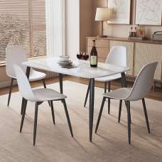 Arta Gloss White Rectangular Sintered Stone Dining Table with 4 White Plastic Chairs - UK