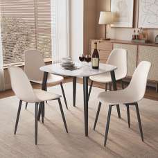 Arta Gloss White Square Sintered Stone Dining Table with 4 Calico Plastic Chairs - UK
