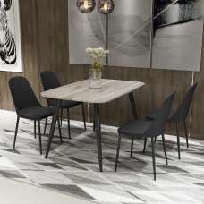 Arta Grey Wooden Dining Table 4 Curve Plastic Black Chairs - UK