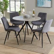 Arta Round Grey Wooden Dining Table 4 Dark Grey Diamond Chairs - UK