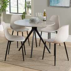 Arta Round Grey Wooden Dining Table 4 Duo Plastic Calico Chairs - UK