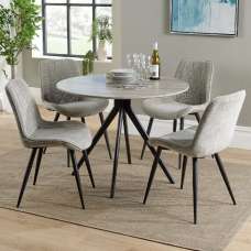Arta Round Grey Wooden Dining Table 4 Light Grey Diamond Chairs - UK