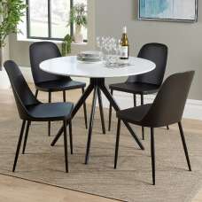 Arta Round White Wooden Dining Table 4 Curve Plastic Black Chairs - UK