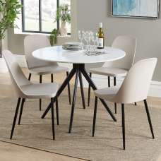 Arta Round White Wooden Dining Table 4 Curve Plastic Calico Chairs - UK