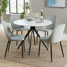 Arta Round White Wooden Dining Table 4 Curve Plastic Grey Chairs - UK