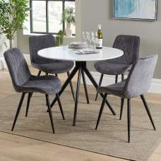 Arta Round White Wooden Dining Table 4 Dark Grey Diamond Chairs - UK