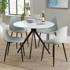 Arta Round White Wooden Dining Table 4 Duo Plastic Grey Chairs - UK