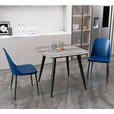 Arta Square Grey Wooden Dining Table 2 Curve Plastic Blue Chairs - UK
