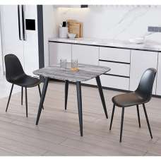 Arta Square Grey Wooden Dining Table 2 Duo Plastic Black Chairs - UK