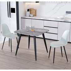 Arta Square Grey Wooden Dining Table 2 Duo Plastic Grey Chairs - UK