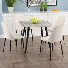 Arta Square Grey Wooden Dining Table 4 Curve Plastic Calico Chairs - UK