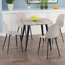 Arta Square Grey Wooden Dining Table 4 Duo Plastic Calico Chairs - UK