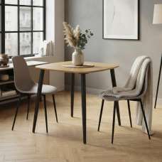 Arta Square Oak Wooden Dining Table with 2 Calico Plastic Chairs - UK
