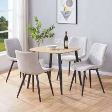 Arta Square Oak Wooden Dining Table with 4 Light Grey Diamond Stitch Fabric Chairs - UK