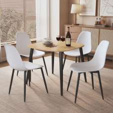 Arta Square Oak Wooden Dining Table with 4 White Plastic Chairs - UK