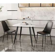 Arta Square White Wooden Dining Table 2 Curve Plastic Black Chairs - UK