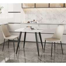 Arta Square White Wooden Dining Table 2 Curve Calico Chairs - UK