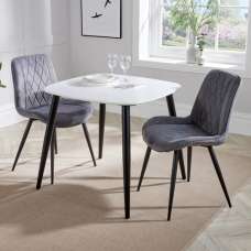 Arta Square White Wooden Dining Table 2 Dark Grey Diamond Chairs - UK