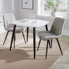 Arta Square White Wooden Dining Table 2 Natural Diamond Chairs - UK