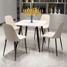 Arta Square White Wooden Dining Table 4 Curve Calico Chairs - UK