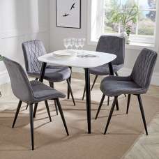 Arta Square White Wooden Dining Table 4 Dark Grey Diamond Chairs - UK