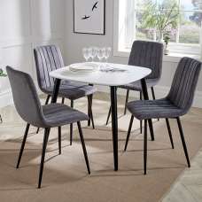 Arta Square White Wooden Dining Table 4 Dark Grey Straight Chairs - UK