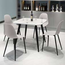Arta Square White Wooden Dining Table 4 Duo Plastic Calico Chairs - UK