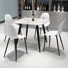 Arta Square White Wooden Dining Table 4 Duo Plastic White Chairs - UK