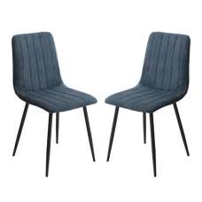 Arta Straight Stitch Blue Fabric Dining Chairs In Pair - UK