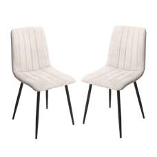 Arta Straight Stitch Natural Fabric Dining Chairs In Pair - UK
