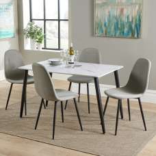 Arta White Marble Effect Dining Table With 4 Fabric Grey Chairs - UK